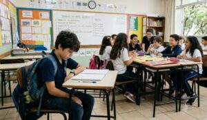 Estudante isolado na sala de aula por bullying
