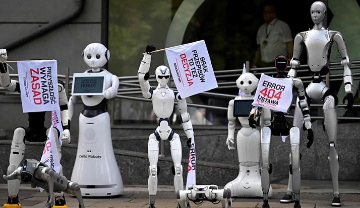 Robôs protestam contra inteligência artificial na Europa