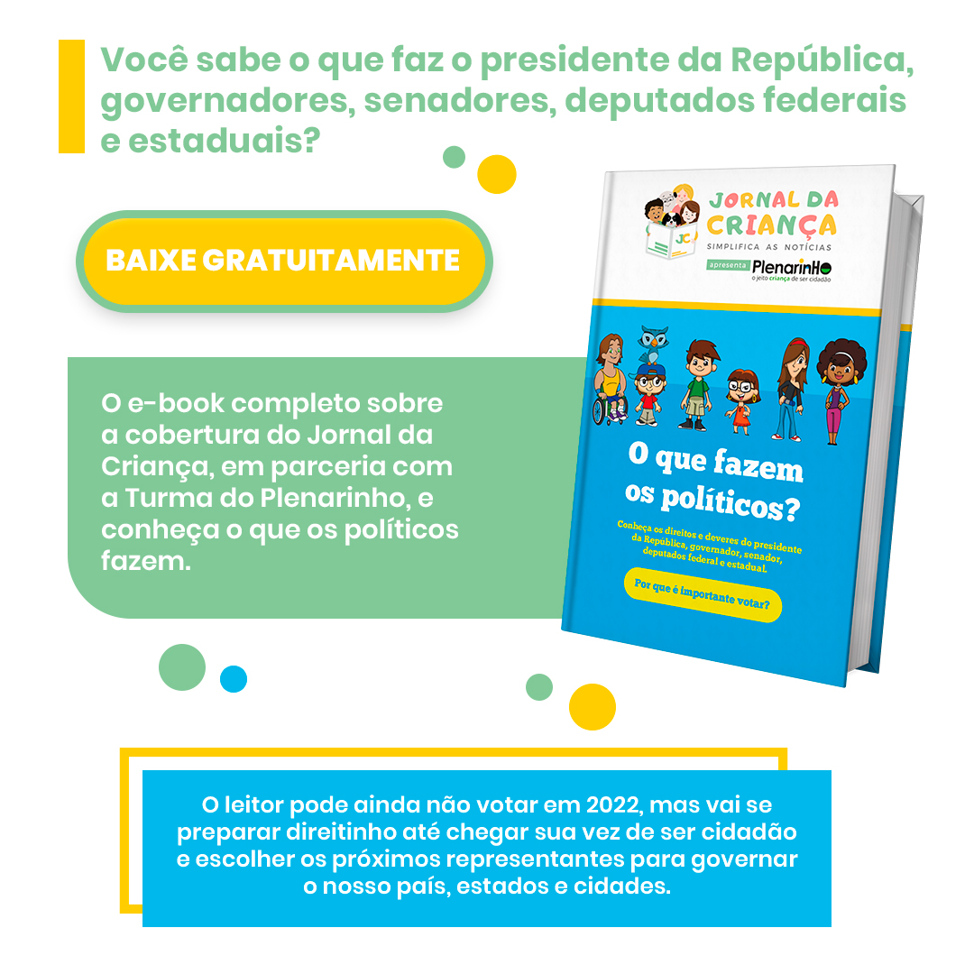 E-book gratuito do Jornal da Criança sobre as eleições 2022, em parceria com a Turma do Plenarinho