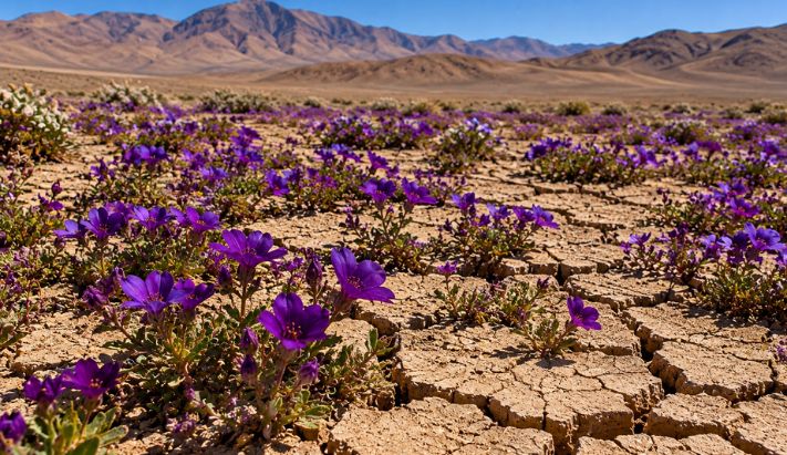 Flores brotam no deserto do Atacama